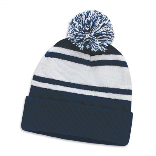 Striped Pom Pom Beanies Navy